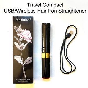 Travel Compact Wireless USB Maxiulan Black Gold Hair Iron Straightener